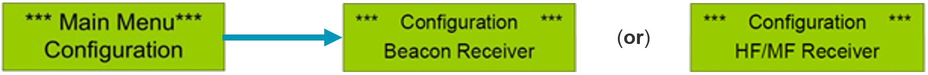 Press the Page key until Main Menu > Configuration is displayed, then press Enter, followed by Page three times
